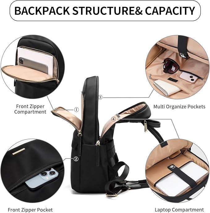 GOLF SUPAGS Laptop Backpack for Women Slim Computer Bag Work Travel College Backpack Purse Fits 14 Inch Notebook (Black)