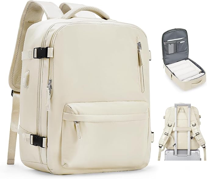 VGCUB Lightweight Travel Backpack for Women Men,Carry on Backpack Flight Approved Luggage,Water Resistant Laptop College Work Backpack Personal Item Daypack Bookbag Mochila de Viaje,Beige