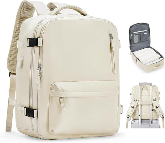 VGCUB Lightweight Travel Backpack for Women Men,Carry on Backpack Flight Approved Luggage,Water Resistant Laptop College Work Backpack Personal Item Daypack Bookbag Mochila de Viaje,Beige