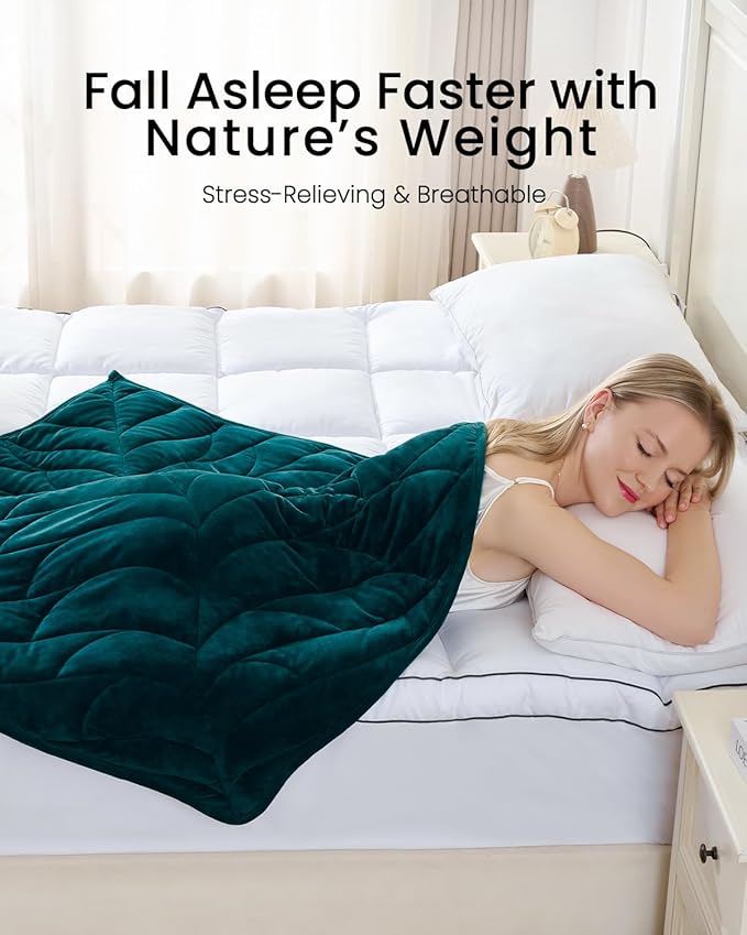 Weighted Lap Blanket 5 lbs 41"×53" Luxury Soft Small Weighted Lap Pad for Adults,Portable Travel Leaf Weighted Throw Blanket for Relaxation, All-Season Use and Machine Washable Deep Green