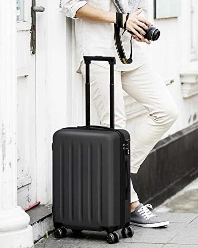 NINETYGO Carry On Suitcase, 20 Inch Carry-On Luggage with Double Spinner Wheels, Dry Wet Separate, PC Hard Case Suitcase, Lightweight Travel Luggage, TSA Approved (Black, Danube)