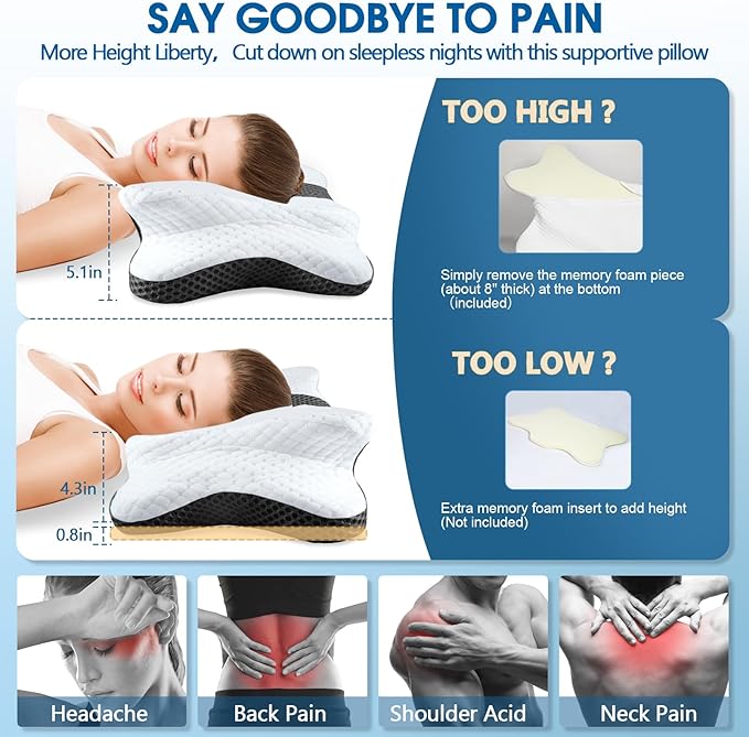 Memory Foam Pillows, Cervical Pillow for Neck and Shoulder Pain Relief, Ergonomic Contour Bed Pillow, Soft for Side Sleep Stomach Sleeping and Back Sleeper-Queen Size&Grey