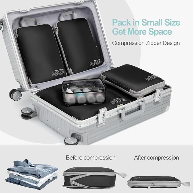 Cambond Compression Packing Cubes for Travel Women - Lightweight Luggage Organizers Bag Packing Cubes for Carry on Suitcases