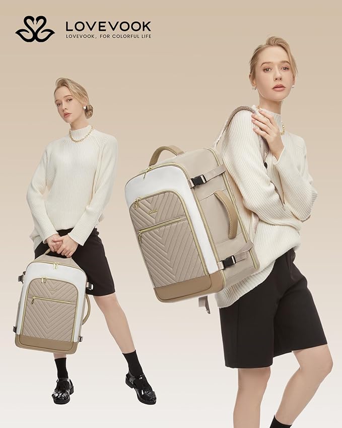 LOVEVOOK Large Travel Backpack for Women, TSA Carry on Backpack for Airplanes, 40L Personal Item Travel Bag for Women fits 17" Laptop,Waterproof Carry on Bag Airplane Approved with 3 Packing Cubes