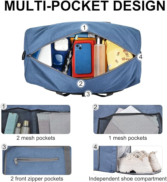 Felipe Varela Duffle Bag with Shoes Compartment and Adjustable Strap,Foldable Travel Duffel Bags for Men Women,Waterproof Duffel Bags