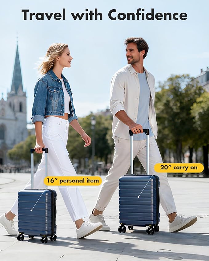 Lekesky 18 Inch Expandable Carry On Luggage Airline Approved, Hard Shell Suitcase with TSA Lock, Lightweight Spinner Wheels for Travel Weekend Trips Men Women, Blue