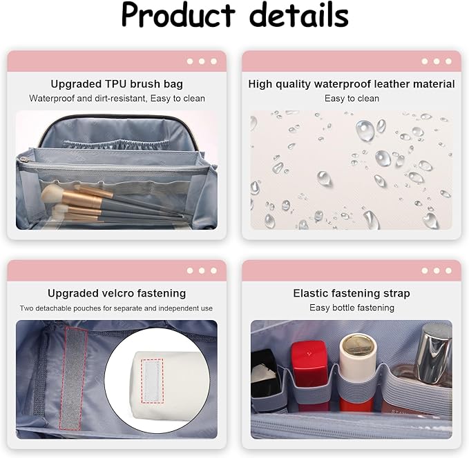 BOYATU Travel Makeup Bag Organizer Cosmetic Bag: 3 Pcs Set Make up Bags for Women with Handle - Waterproof Vegan Leather Toiletry Bags Travel Essentials Pouch with Compartments (A-08-White)