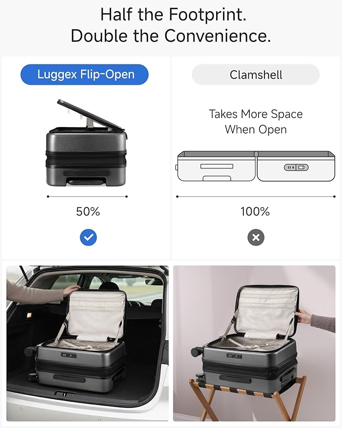 LUGGEX Carry On Luggage Top Opening, FLT Expandable Polycarbonate Hard Shell Suitcase with Wheels (FX-Lite, Charcoal Metallic, 20 Inch, 36L-41L)