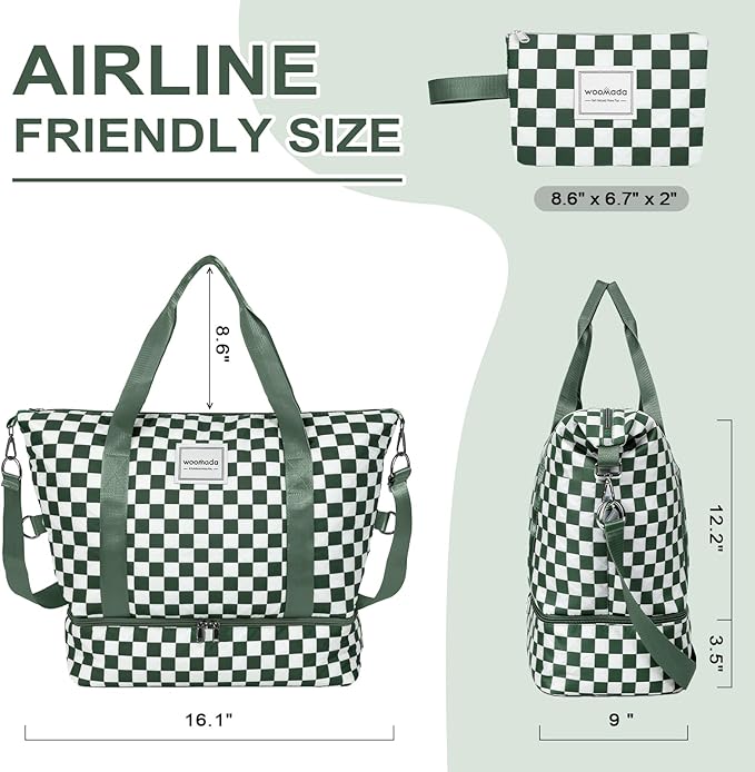 WOOMADA Weekender Bag for Women, Travel Duffel Bags with Shoe Compartment & Wet Pocket, Personal Item Bag for Airlines