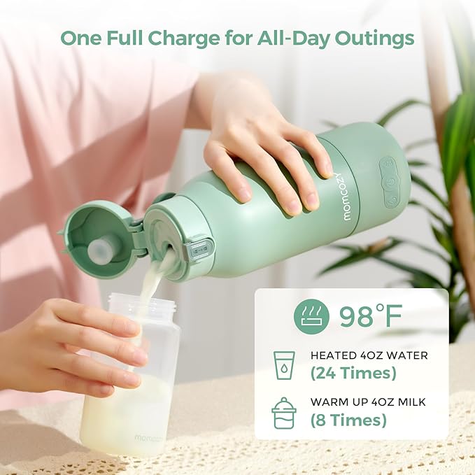 Momcozy Portable Bottle Warmer for Travel – Dual Heating Modes for Breast Milk & Water, Portable Milk Warmer with Fast Heating & Long Battery Life, 17 Ounces Large Capacity to Meet Your All-Day Needs