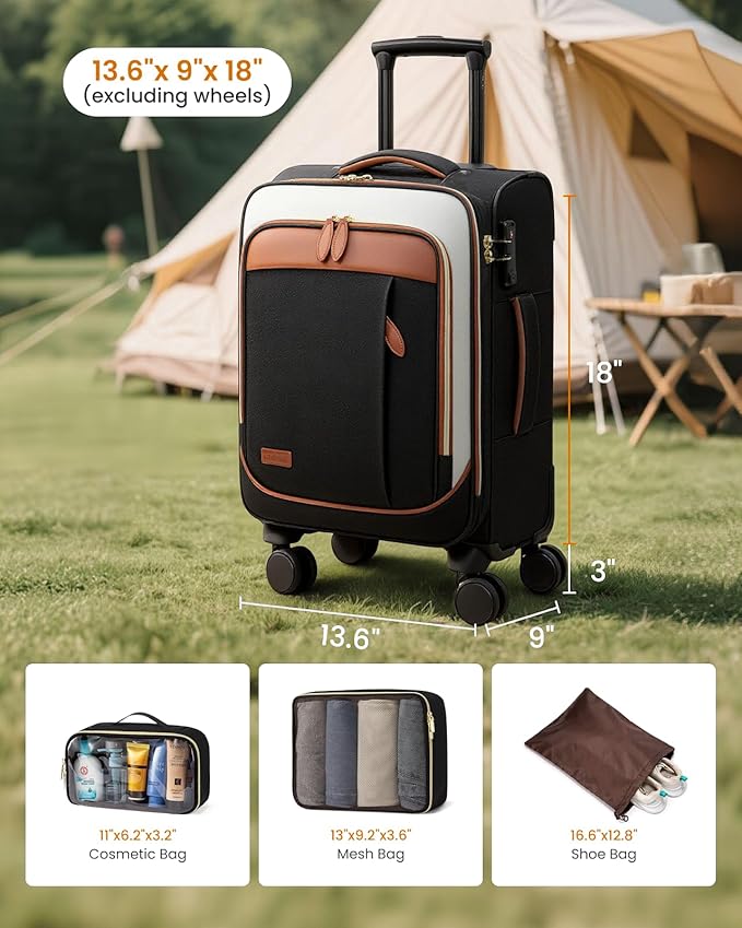LOVEVOOK 4 Pcs Carry On Luggage 22x14x9 Airline Approved 20 Inch Underseat Carry on Suitcase for Women Men Softside Travel Luggage with Spinner Wheels and TSA Lock