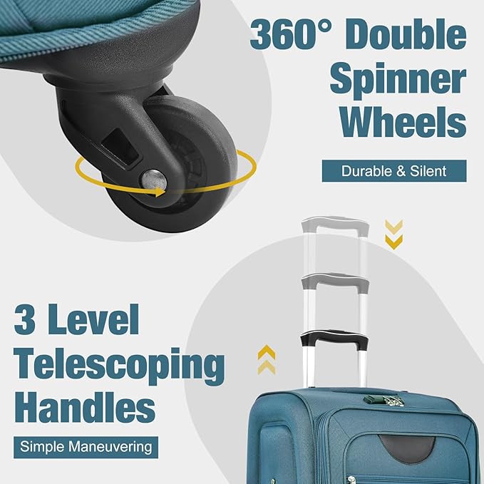 Luggage Sets Softside Expandable 3 Piece Set Lightweight Suitcase with Duffel Bag Upright Spinner Softshell, TSA Lock Carry On for Business for Family Travel (Green, 22"/26"/30")