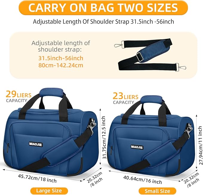 Underseat Carry On Luggage Lightweight Travel Tote Weekender Bag Overnight Duffle Bag for Travel, Travel Essentials Personal Item Travel Bag for Women and Men,Blue-18Inch
