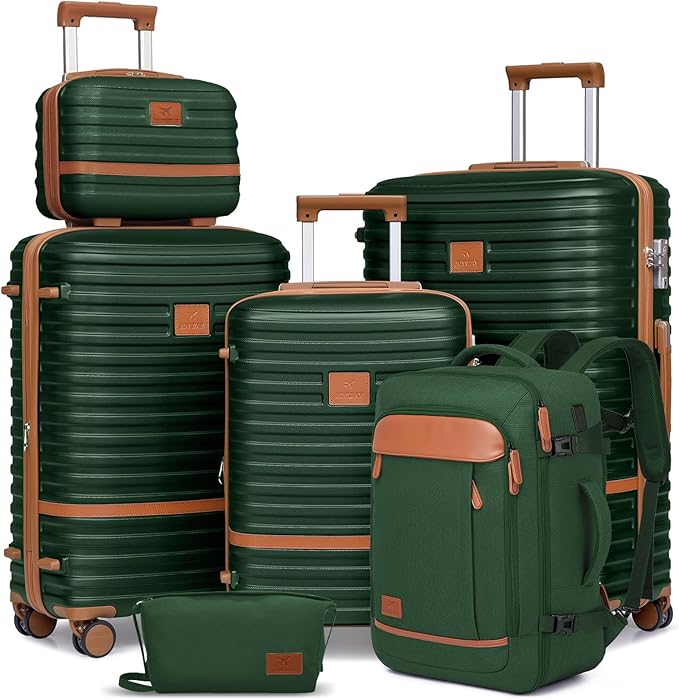 Joyway Expandable Luggage Sets 5 Piece, Lightweight Hard Shell Travel Suitcase Set with Spinner Wheels and TSA Lock, Green