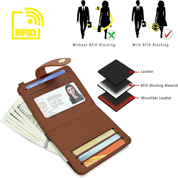 Airkit Small Wallets Woman RFID Blocking Leather Credit Card Holder - with ID Window - Card Wallets for Women - with Zipper Coin Purse - Keychain Wallet