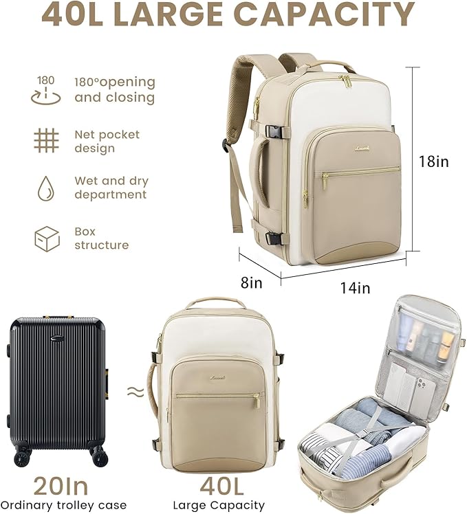LOVEVOOK 40L Large Travel Backpack for Women Men, 17 Inch Carry on Backpack for Traveling on Airplane, Personal Item Travel Bag Airline Approved, Business Causal Weekender Backpacks
