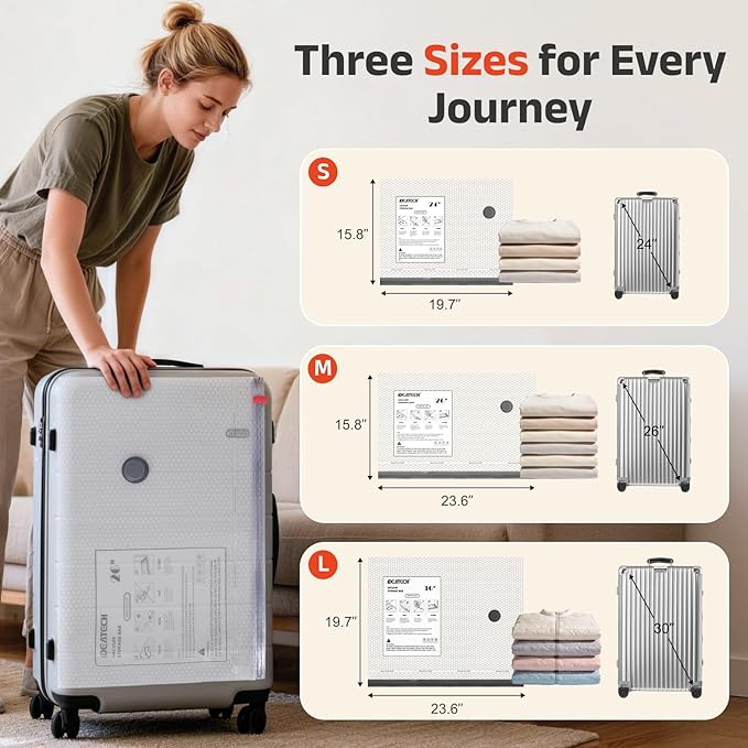 IDEATECH 15 Pack Travel Vacuum Bags with USB Pump, Space Saver Vacuum Seal Bags for Clothes, Compression Bags for Suitcase Packing & Carry-On Luggage, Easy to Load, Complete Travel Pack-5S+5M+5L