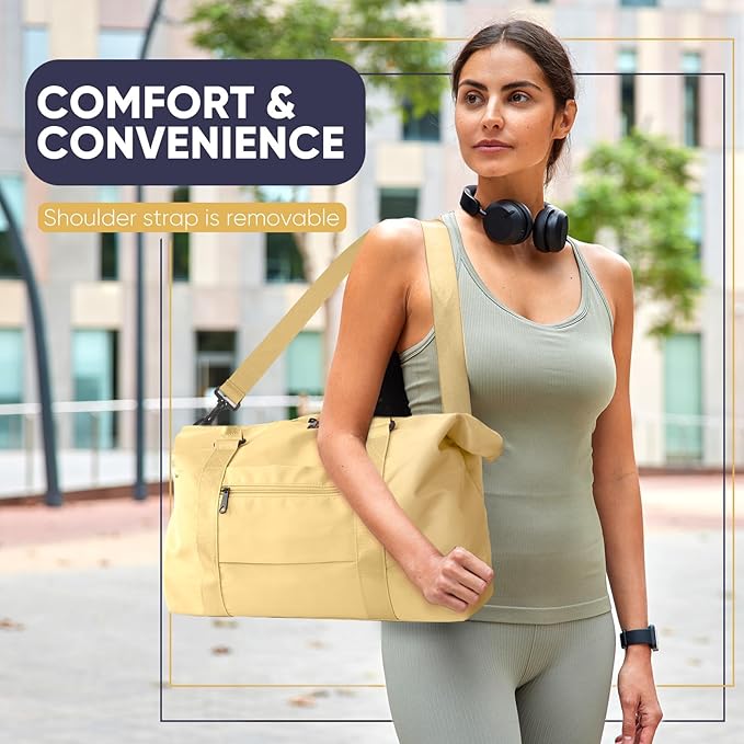 Travel Duffle Bag, Weekender Travel Bag Men Small Gym Bag for Women, Hospital Bag for Labor and Delivery, Overnight Bag Luggage Bag with Trolley Sleeve, Airplane Travel Essentials for Flying(Yellow)