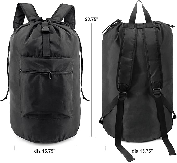 BeeGreen Laundry Bag Backpack w Adjustable Shoulder Straps College Dorm Essentials w Drawstring Closure for Travel Camp Heavy Duty Laundry Hamper Backpack Portable w Handle Xlarge Black