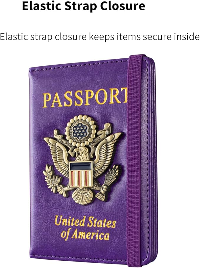 Passport Holder and Card Slot Combo RFID Blocking Leather Travel Passport Wallet for Men and Women US Passport Cover, Purple