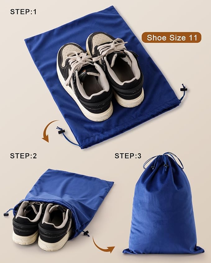FantasyLife Shoe Bags for Travel, 17.3"x12.6" Washable Dust Bags for Storage & Packing, Flannel Shoe Pouch with Drawstring Closure for Purses, Handbags, Shoes & Toys (2, Palace Blue)