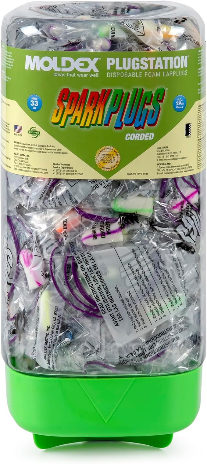 Moldex SparkPlugs PlugStation Corded Earplug Dispenser – 150 Pairs Soft Foam Disposable Ear Plugs, Individually Wrapped, Wall Mount Bulk PPE Hearing Protection Station, NRR 33dB Noise Reduction, 6880