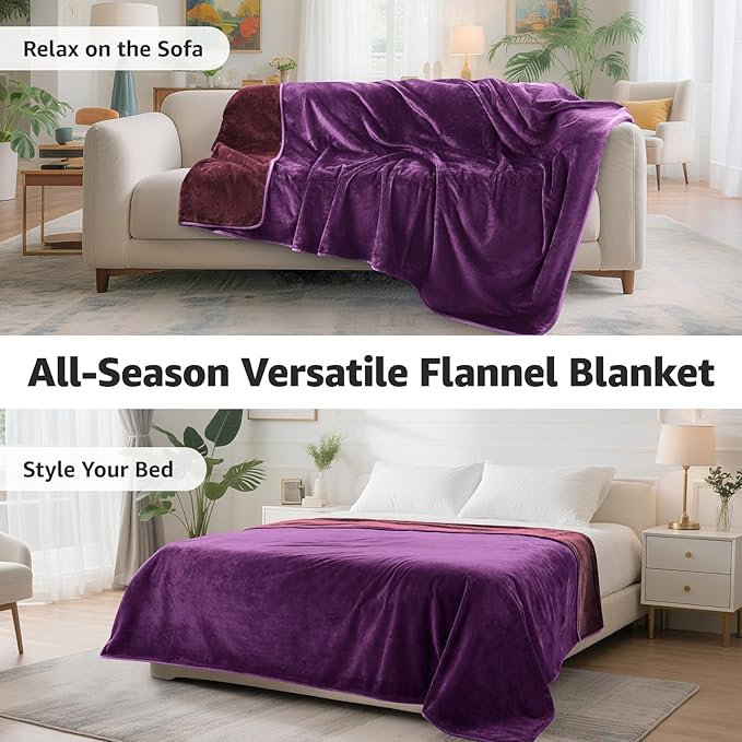 LOOBANI Waterproof Blanket for Bed: Reversible Soft Flannel King Size Bed Blanket 85" x 108", Waterproof Dog Blankets for Large Dogs, Spill-Proof Cover for Furniture Protection, Movie Time, Purple
