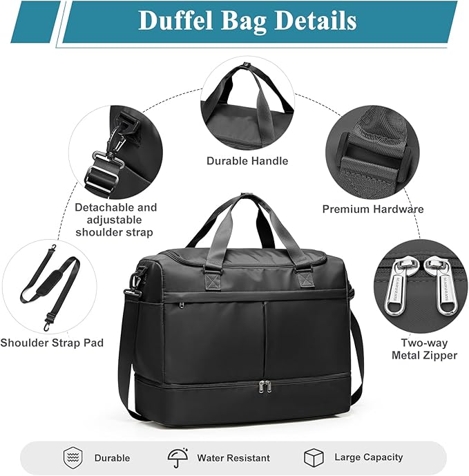 Weekender Bags for Women - 50L Large Travel Duffle Bag with Shoe Compartment - Carry on Overnight Bag for Travel, Weekend Getaway, Gym, Hospital