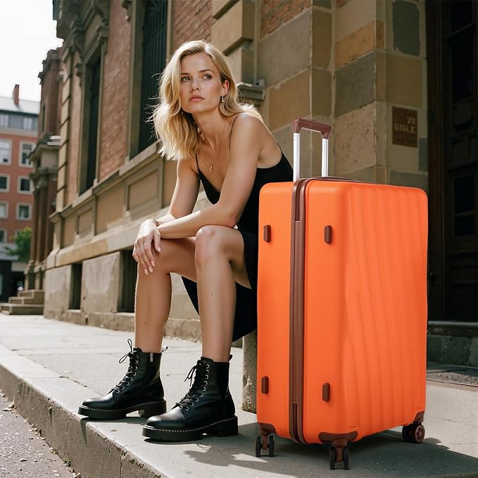 Luggage Sets 5 Piece Suitcases with Wheels,ABS Hard Case Suitcases with Spinner Wheels,Durable Travel Luggage(Orange, 5 Piece Set(20"/24"/28"))
