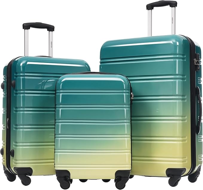 Merax Luggage Sets 3 Piece, Hardside Expandable Suitcase Set with Spinner Wheels, Lightweight Multicolor 20+24+28 IN Suitcase with Carry on Luggage, Green and Yellow