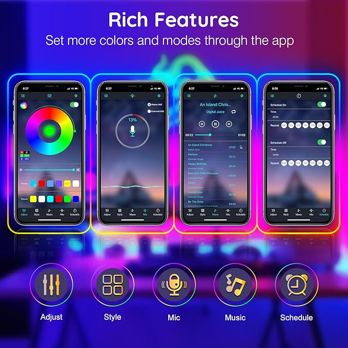 FBZ 32.8Ft Led Rope Lights, Flexible Neon Lights Control with App/Remote, Multiple Modes, IP65 Outdoor RGB Waterproof, Music Sync Gaming Light Strip for Bedroom Decor