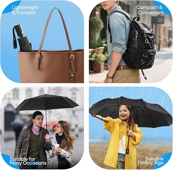 Travel Compact Umbrella, Folding Travel Umbrella for Rain and Shine Small, Windproof Automatic Open/Close, Portable Umbrellas