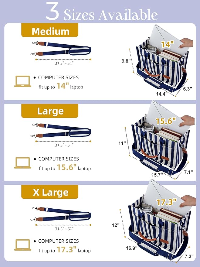 FIORETTO Canvas Tote Bag for Women with Zipper Closure & Individual Compartments for Work College for Teacher & Nurse