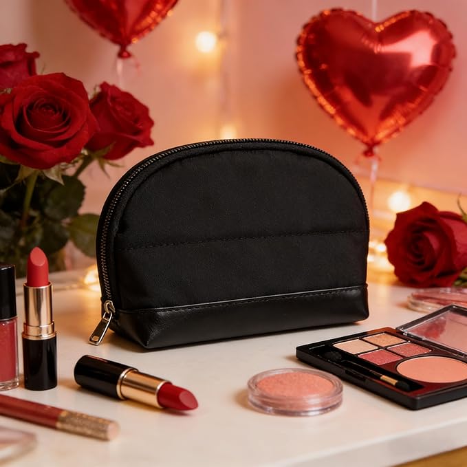 Ethereal Small Makeup bag for Purse, Cute Cosmetic Bag Portable Mini Makeup Pouch for Women Black