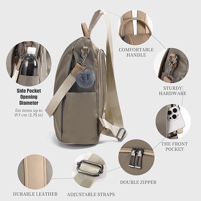 PINCNEL Women Backpack Purse Waterproof Nylon Anti-theft Rucksack Lightweight Shoulder Bag