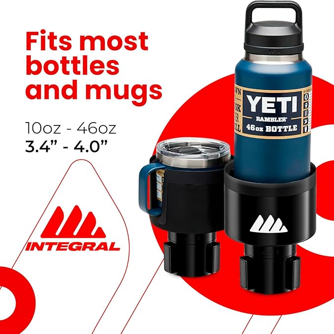 [Upgraded] Integral Ultimate Car Cup Holder Expander - Adjustable Base - Organizer & Expander for Vehicles - Compatible with Mugs, Yeti 14/24/36/46oz, Rambler, Hydro Flasks 32/40oz, 3.4"-4.0" Bottles