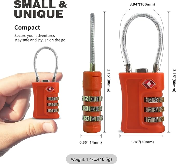 Luggage Locks TSA Approved 2 Pack, Small Padlock Combination, TSA Locks for Luggage, Travel Combo Padlock with Code, for Suitcase, Backpack Zipper, Locker, Gun Case (Black+Orange)