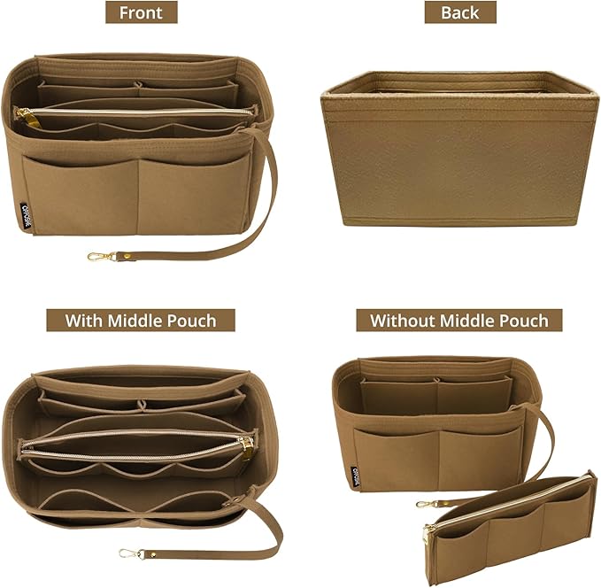 OPPOSHE Purse Organizer Insert for Handbags, Softened Felt Bag Insert Organizer for Tote, Compatible with LV, Coach, MK, Kate Spade, Goyard, Longchamp (Brown, Small)