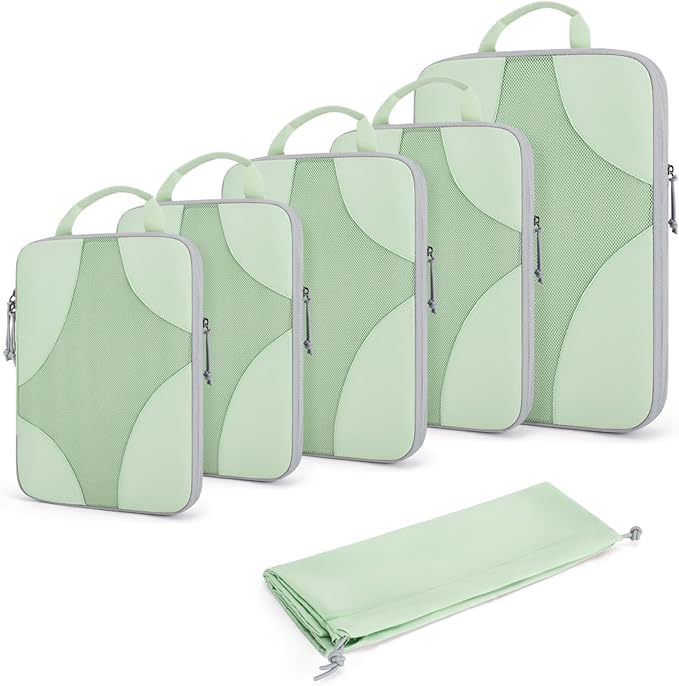 BAGSMART Compression Packing Cubes for Travel, Compressible Luggage Organizer for Cruise Ship, Lightweight Travel Essentials 6-Pack 1L+2M+2S+1Shoe Bag