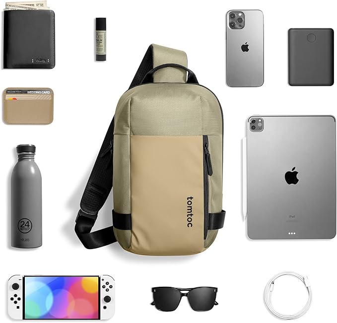 tomtoc 5L Compact Sling Backpack for Men Women, Lightweight Crossbody Shoulder Bag for 2026 11-inch iPad Air M4/M3, iPad Pro M5/M4, iPad A16, Nintendo Switch 2/Rog Xbox Ally X, EDC Daypack - XS Size