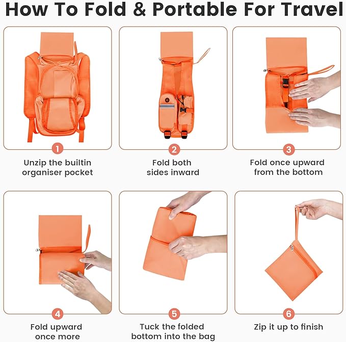 Small Hiking Backpack 15L-Lightweight Packable Foldable Backpack for Travel Camping Outdoor Commute,Compact Rucksack for Women Men(Orange)