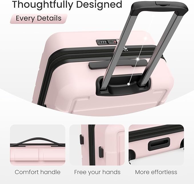 SHOWKOO Luggage Sets 3 Piece Expandable 100% PC Durable Hardshell Suitcase with Wheels TSA Lock Lightweight Luggage Pink