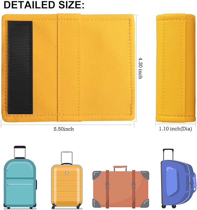 Luggage Handle Wrap 5 Pack-Leather Luggage Handle Wraps for Suitcase/Handbag/Duffel Bag/Car Bright Luggage Identfier/Handle Covers/Grips Luggage Accessories for Travel 3.0 (Yellow)