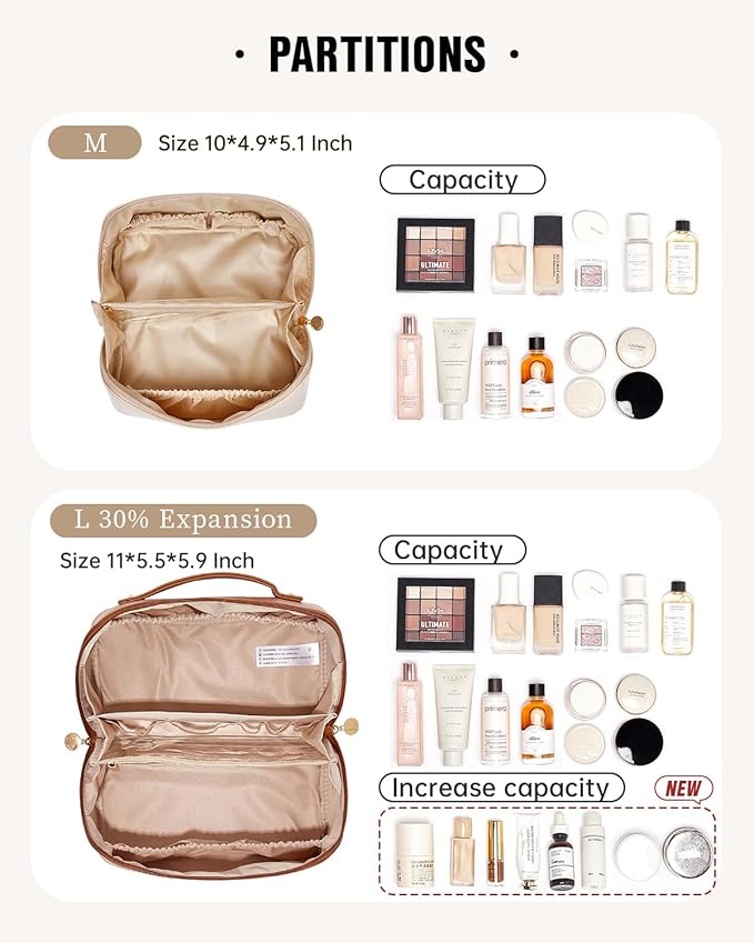 EACHY Travel Makeup Bag, Large Capacity Cosmetic Bag for Women, Waterproof PU Leather, Flat Open Portable Toiletry Bag for Skincare, Brushes & Travel Essentials