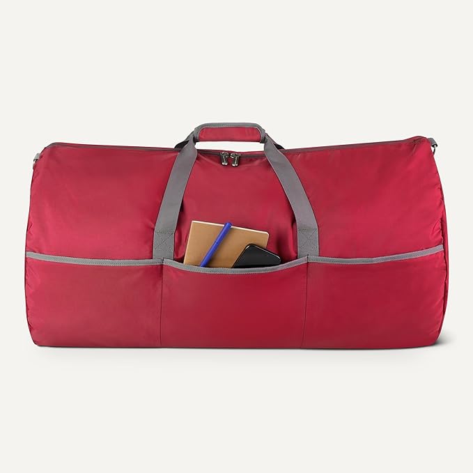 Amazon Essentials Extra Large Foldable Nylon Duffel Bag for Travel/Storage with Zippered Pockets, 32.4", 150L, 50-LBS Capacity, Red (Previously Amazon Basics)