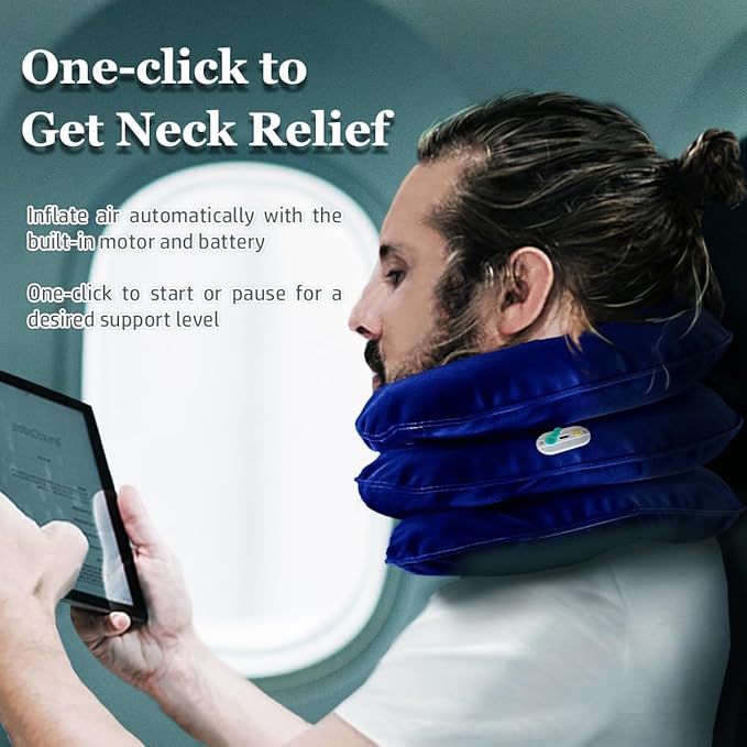 Electric Pump Cervical Neck Traction Device for Neck Pain Relief, One-Click-to-Inflate Neck Stretcher Support Brace for Home Use Neck Decompression (Built-in Battery & Motor Powered)