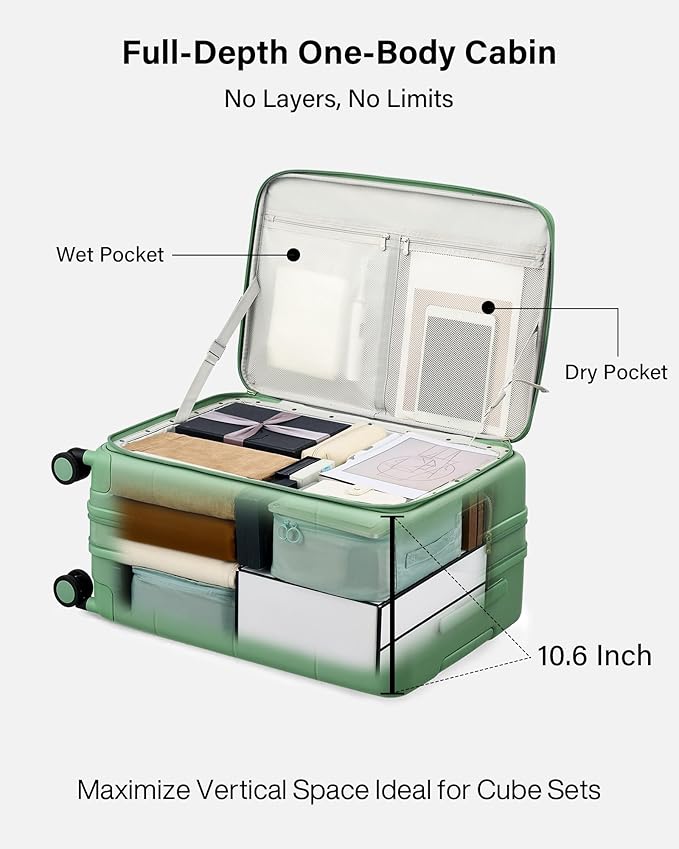 Hanke Hardside Expandable Carry On Luggage, 20 Inch Top Opening Trunk Luggages with Spinner Wheels, All-PC Hard Shell Carry-On Suitcase, Lightweight & TSA Airline Approved (Forest Green, 46L)
