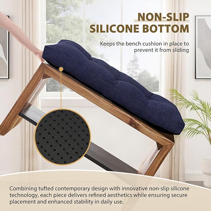 downluxe Indoor Bench Cushion for Indoor Furniture, Non-Slip Tufted Overstuffed Textured Foam Bench Seat Cushion, 42" X 16" X 4", Navy, 1 Pack