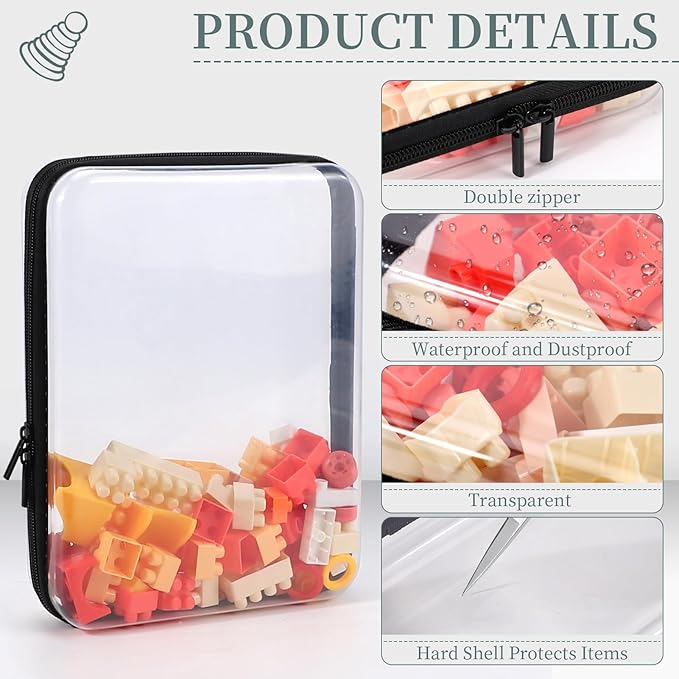 3 Pack Clear Hard Shell Zipper Case, Clear Zipper Pouches Waterproof Makeup Organizer & Travel Toiletry Bag, Plastic Pouch for Travel Office Storage, Black Large Size