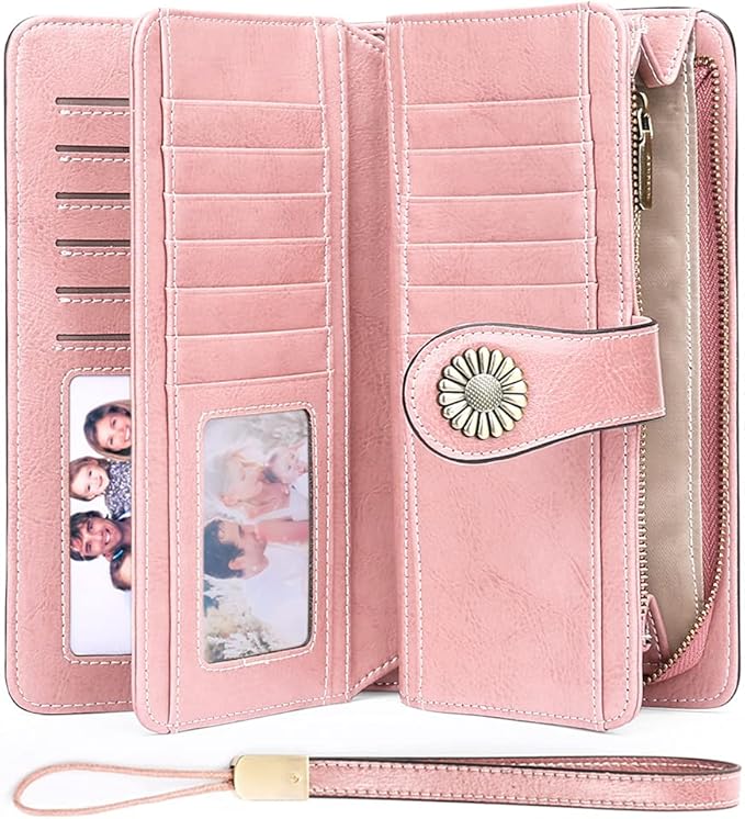 SENDEFN Wallets for Women Leather Credit Card Holder with RFID Blocking Large Capacity Wristlet | with RFID Blocking, Large Capacity, Wristlet, with RFID Blocking, Large Capacity, Wristlet